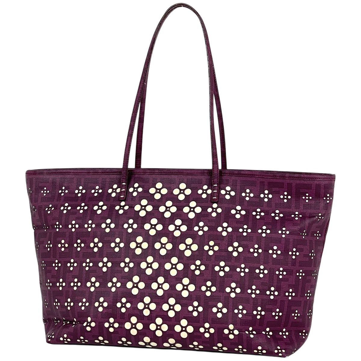 Fendi Zucca Pattern Tote Shoulder Bag Purple White