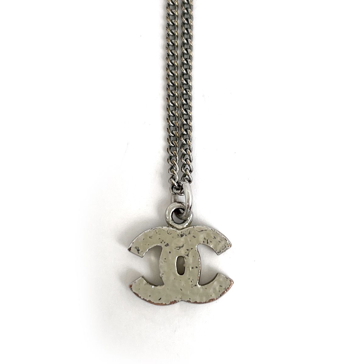Chanel CC Logo Rhinestone Necklace Silver Plated — view 2