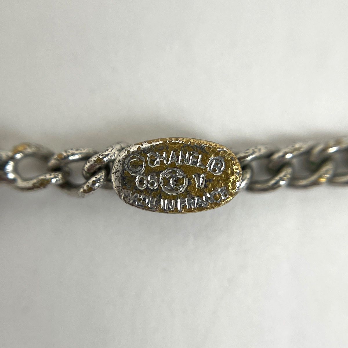 Chanel CC Logo Rhinestone Necklace Silver Plated — view 6