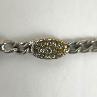 Chanel CC Logo Rhinestone Necklace Silver Plated — view 6