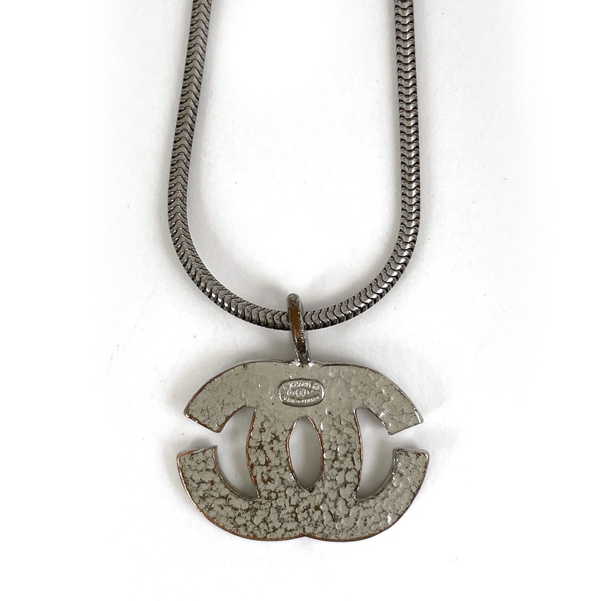 Chanel CC Logo Rhinestone Necklace Silver Plated — view 2