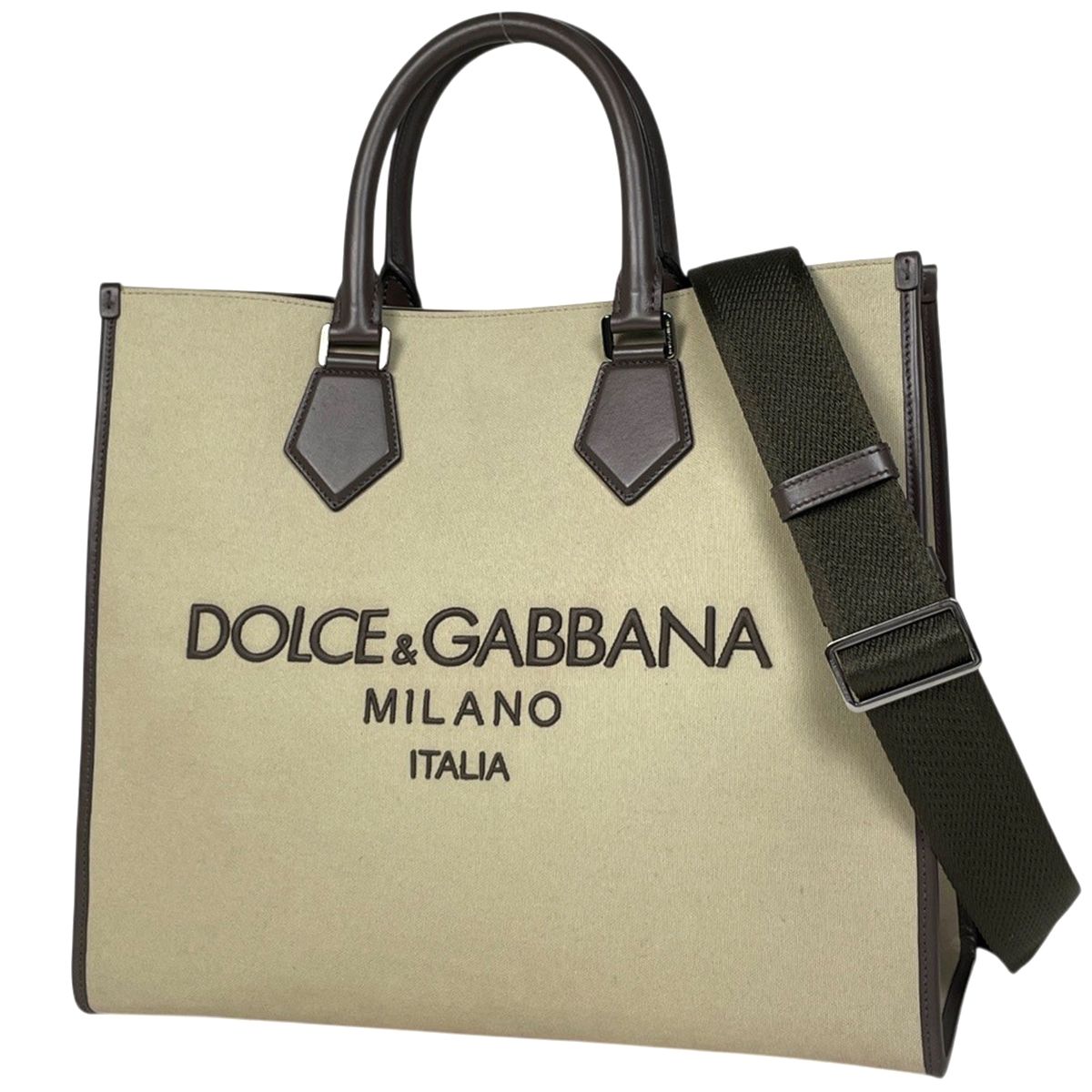 Dolce & Gabbana Edge Shopping 2-Way Tote Canvas Beige Brown