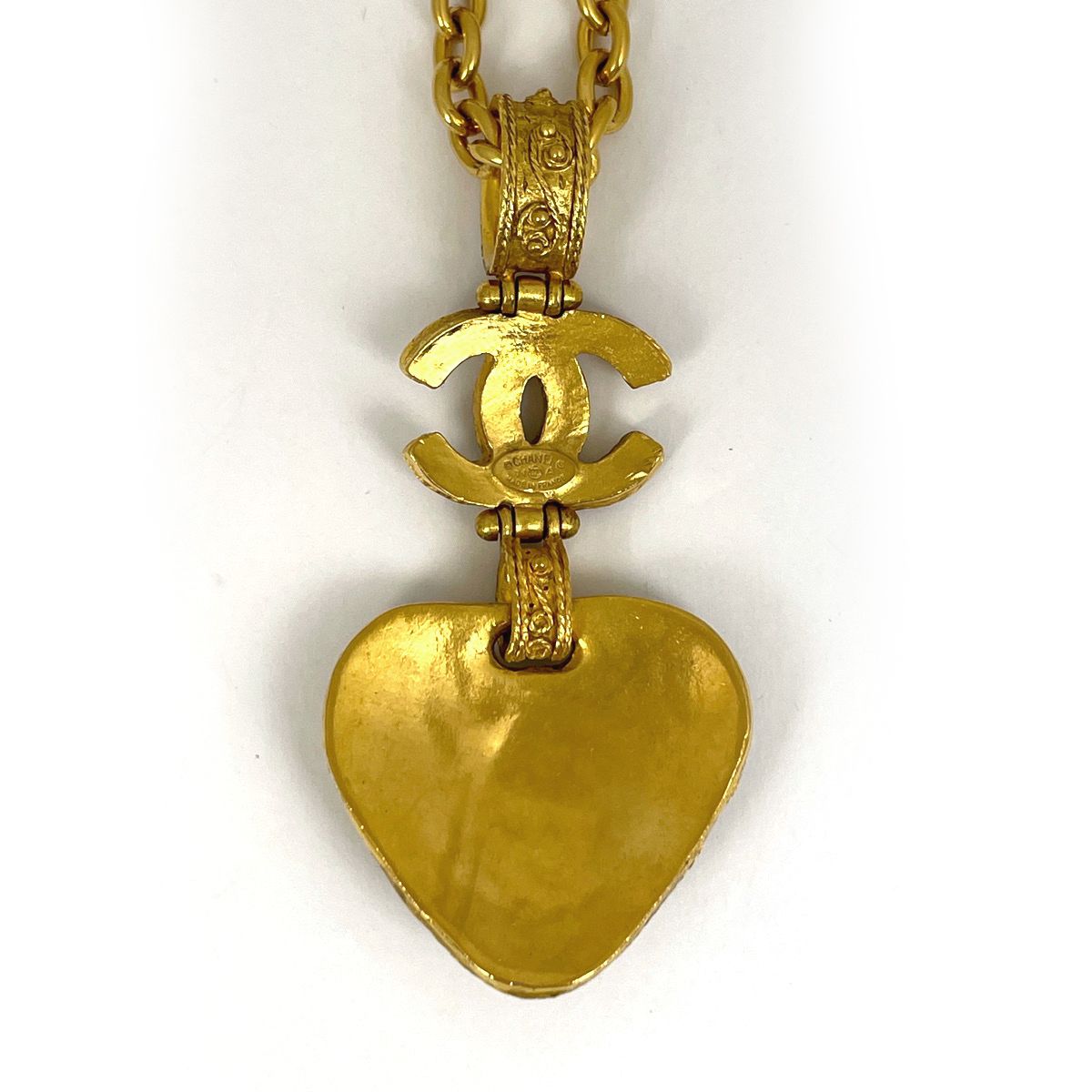 Chanel CC Logo Color Stone Necklace Gold Plated Green — view 2