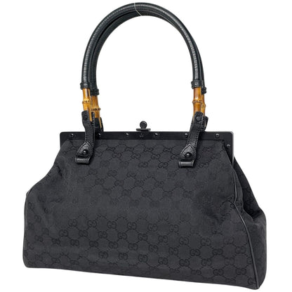 Gucci Bamb Handbag GG Pattern Kiss Lock Canvas Black