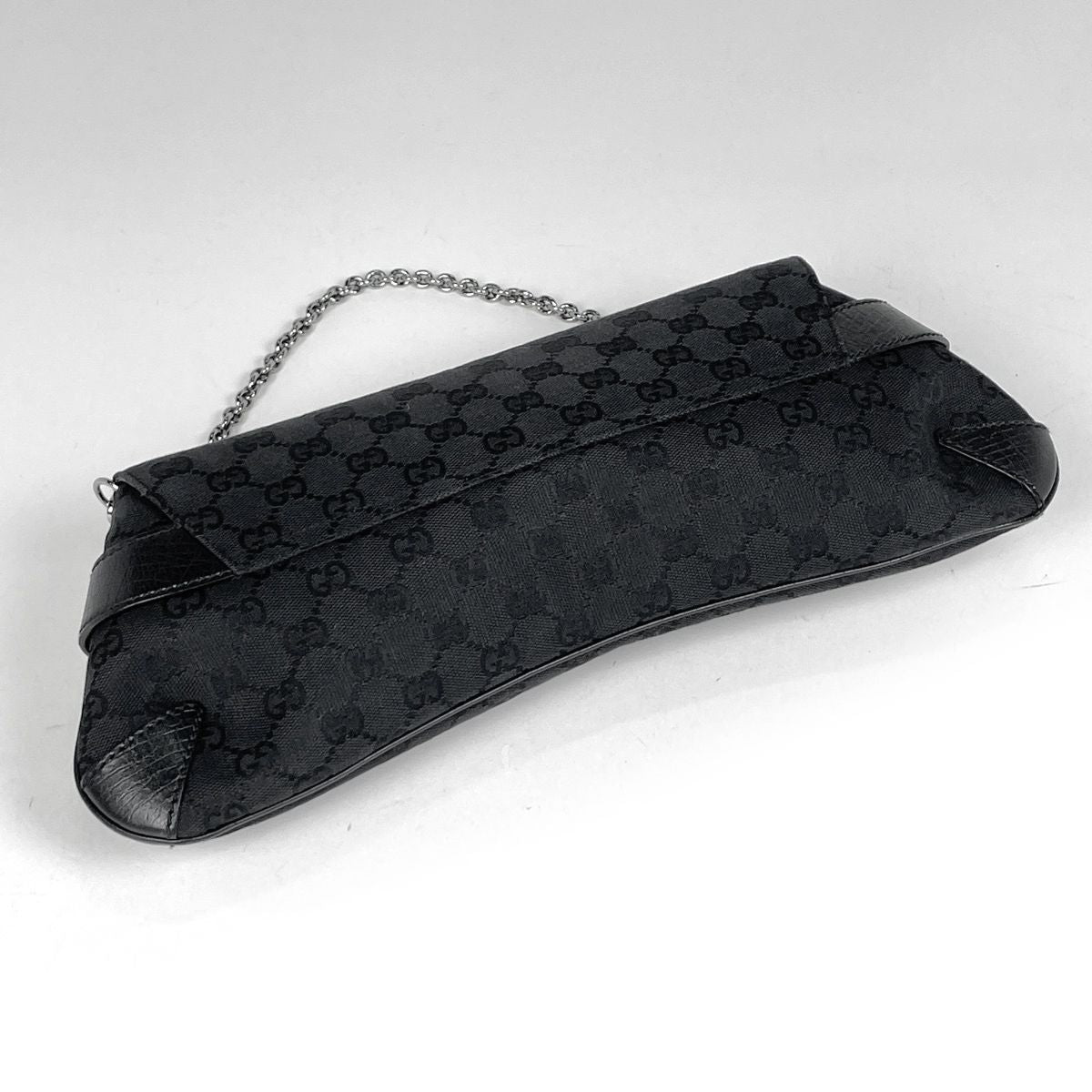 Gucci Horsebit Chain Shoulder Bag GG Pattern Canvas Black — view 2