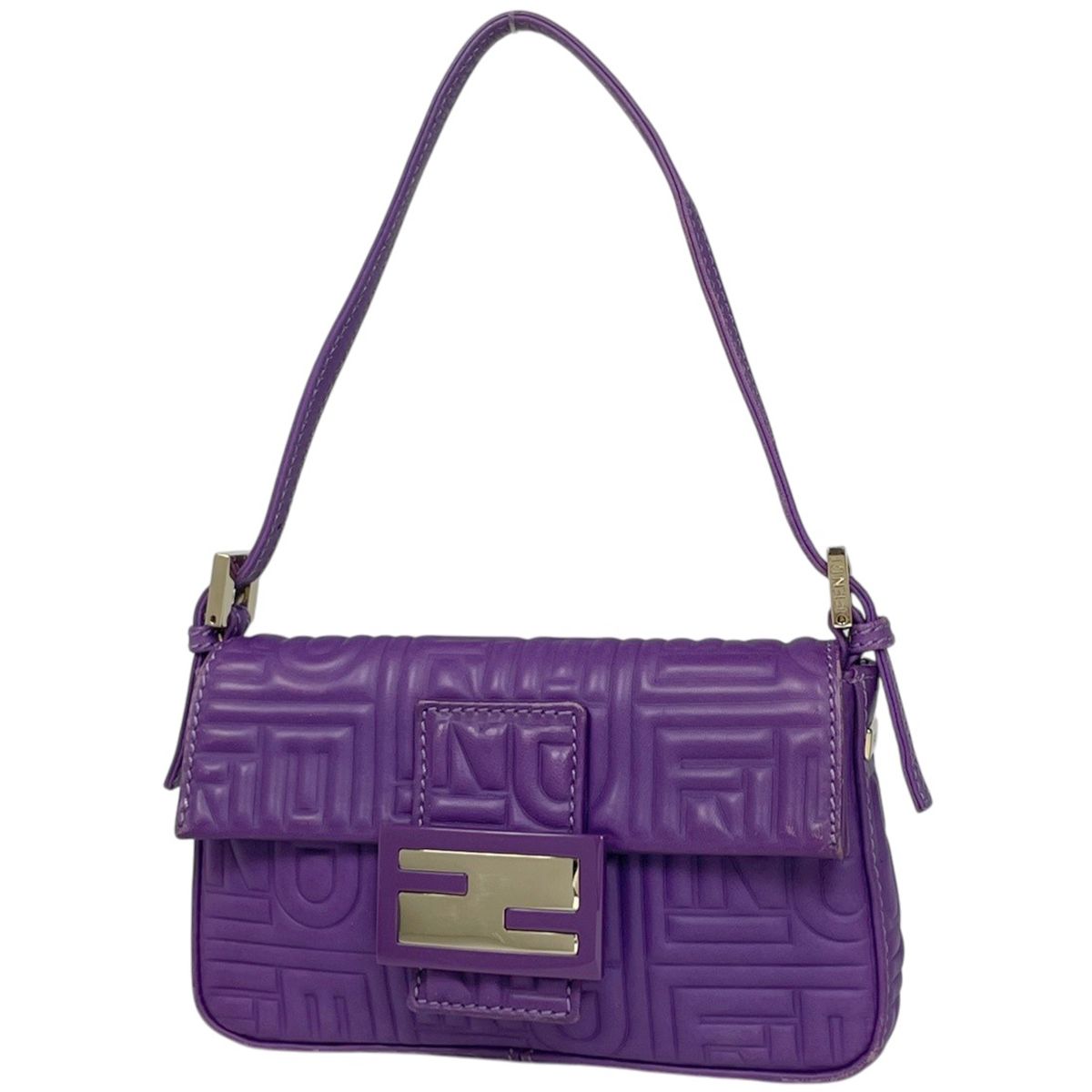 Fendi Logo Handbag Leather Purple