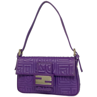 Fendi Logo Handbag Leather Purple