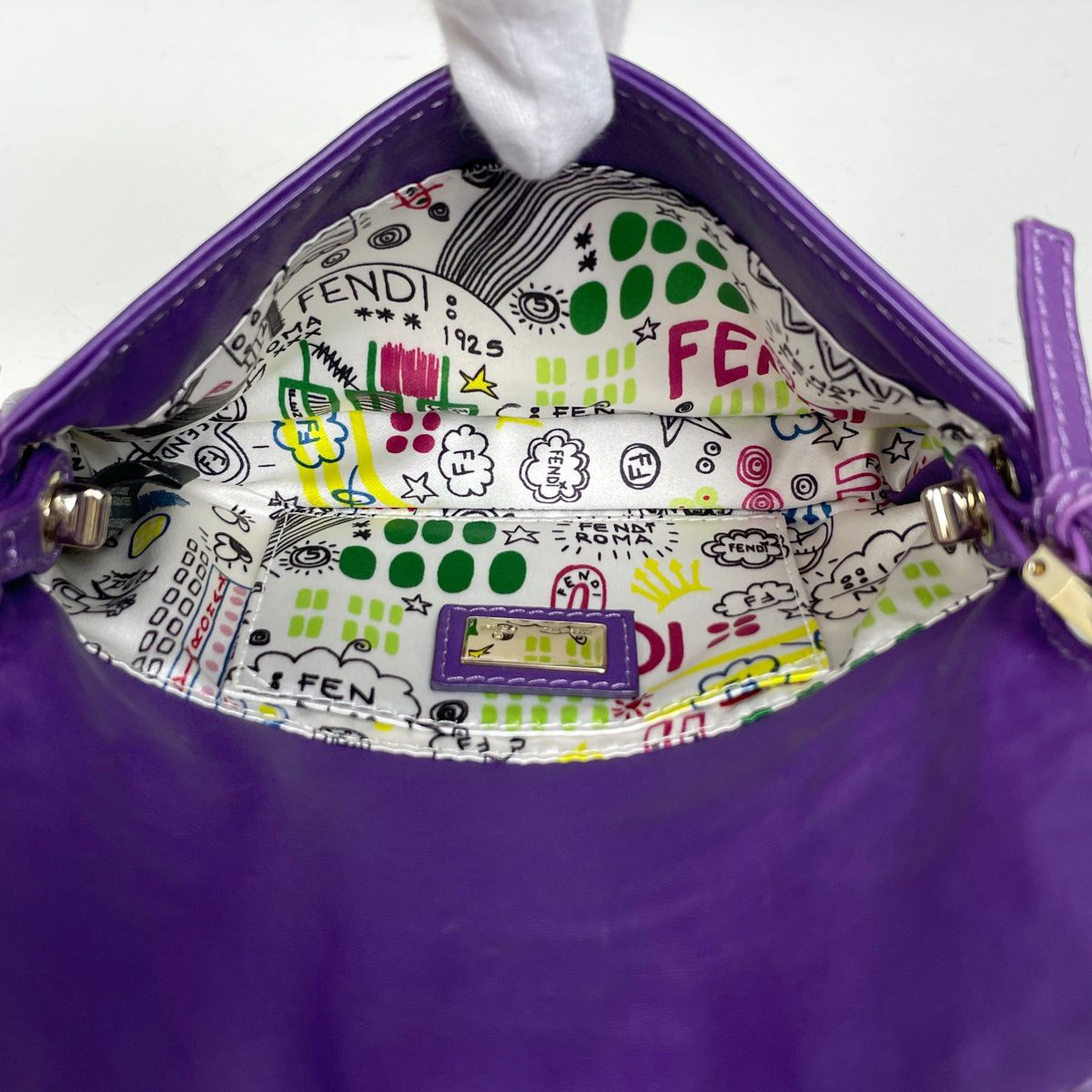 Fendi Logo Handbag Leather Purple — view 6