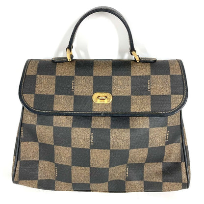 Fendi Handbag Pecan Logo Leather Brown