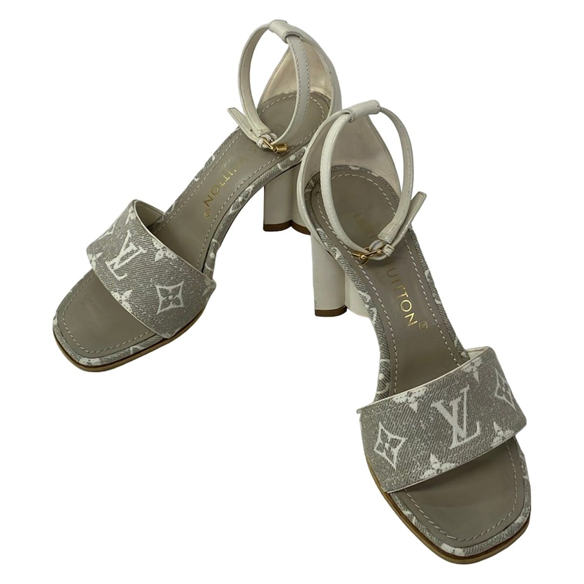 Louis Vuitton Sandals 36 Silhouette Line Gray Ivory Monogram Leather — view 2