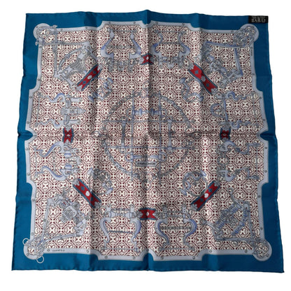 Hermes Carre 45 Blue Mors Et Gourmettes Vichy Scarf — view 2