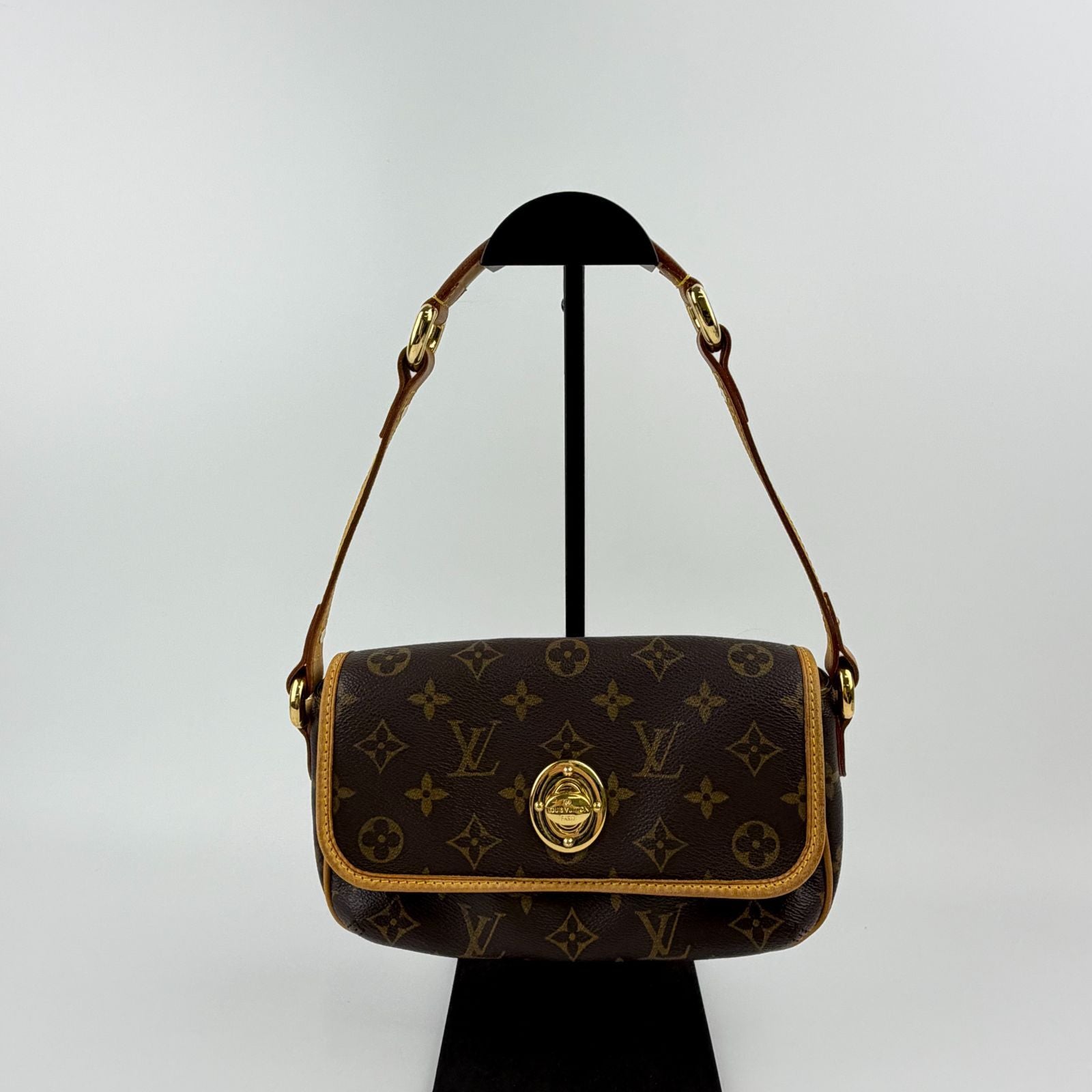 Louis Vuitton Tikal PM Shoulder Bag Monogram Canvas Leather Brown Gold Vintage