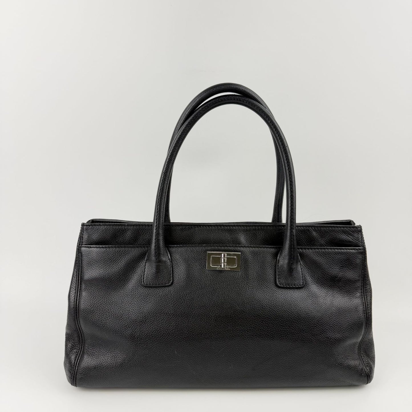 Chanel CC Logo Executive 2.55 Tote Leather Black Silver Vintage