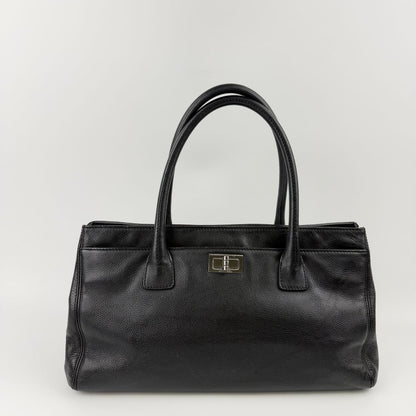Chanel CC Logo Executive 2.55 Tote Leather Black Silver Vintage