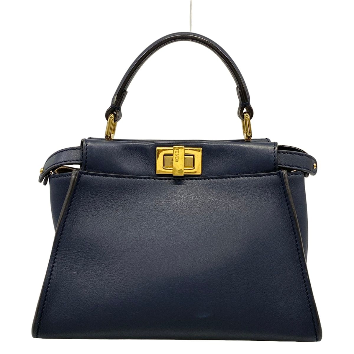 Fendi Handbag Peekaboo Iconic Small Dark Navy Inside Zucca Pattern Leather