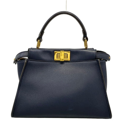 Fendi Handbag Peekaboo Iconic Small Dark Navy Inside Zucca Pattern Leather