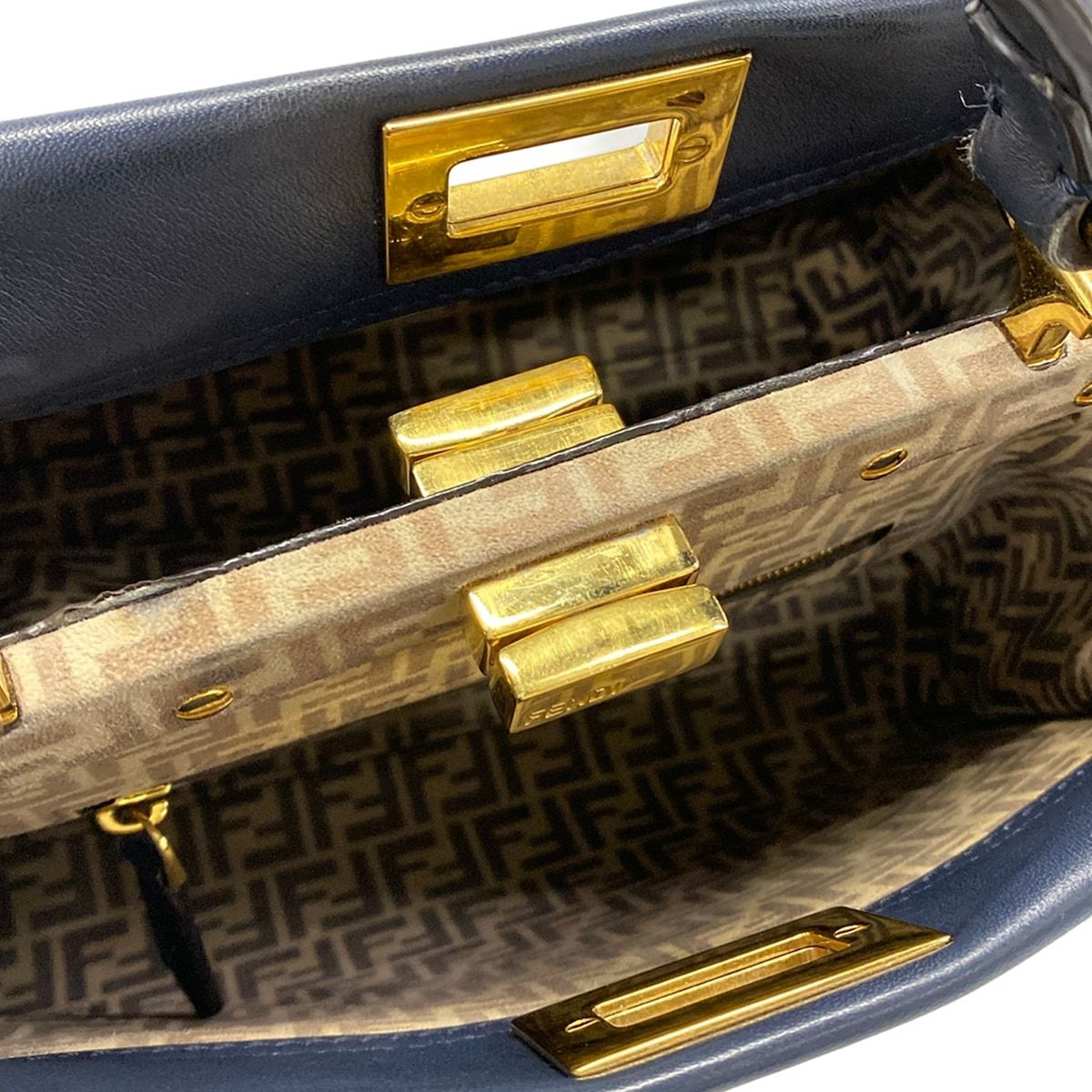 Fendi Handbag Peekaboo Iconic Small Dark Navy Inside Zucca Pattern Leather — view 7