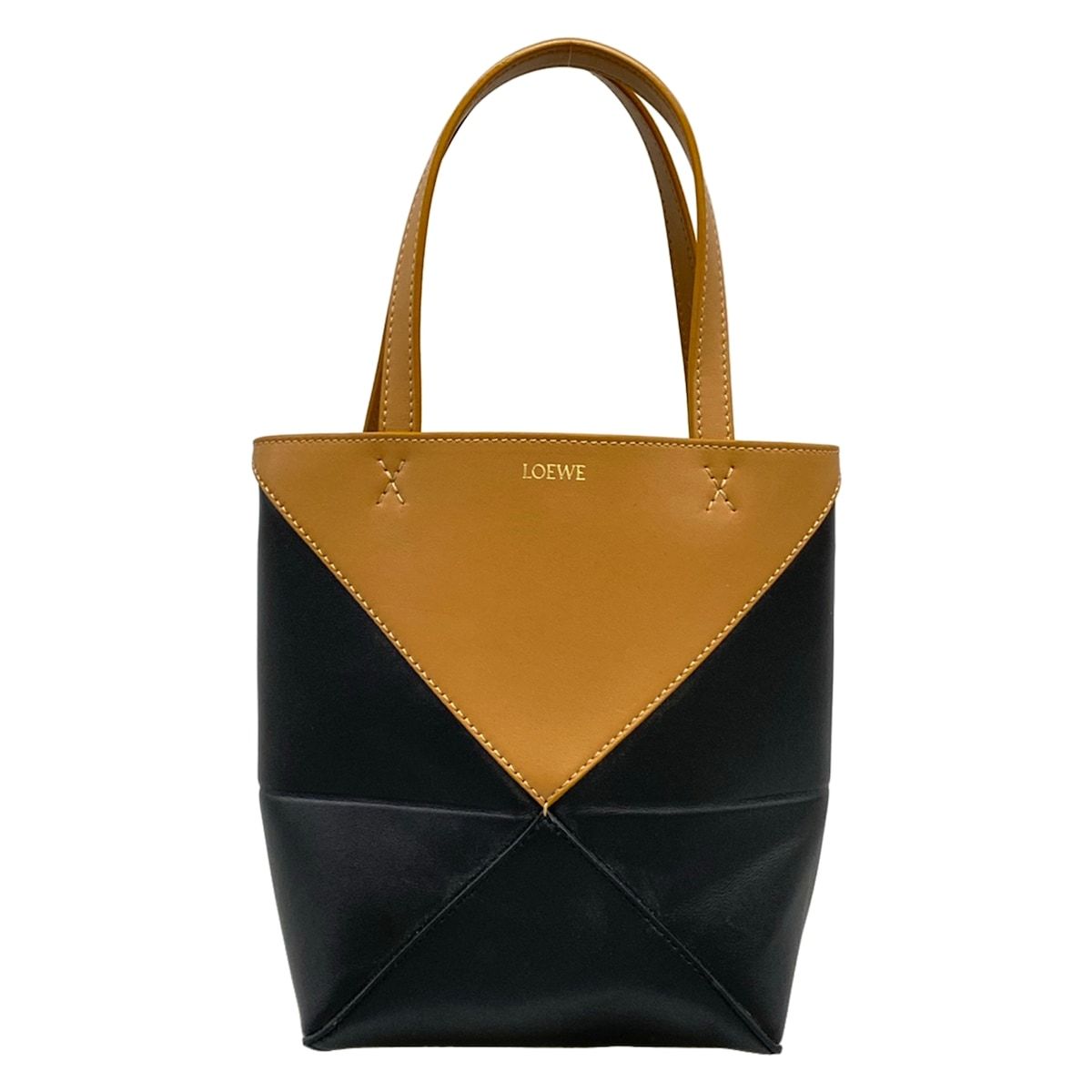 Loewe Tote Puzzle Fold Mini Black Warm Dessert Folding Bicolor