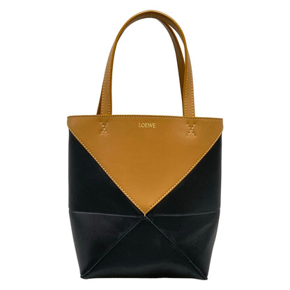 Loewe Tote Puzzle Fold Mini Black Warm Dessert Folding Bicolor