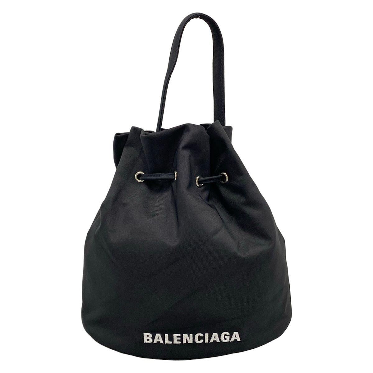 Balenciaga Handbag Wheel Drawstring Black White Embroidery