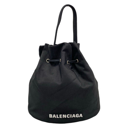 Balenciaga Handbag Wheel Drawstring Black White Embroidery