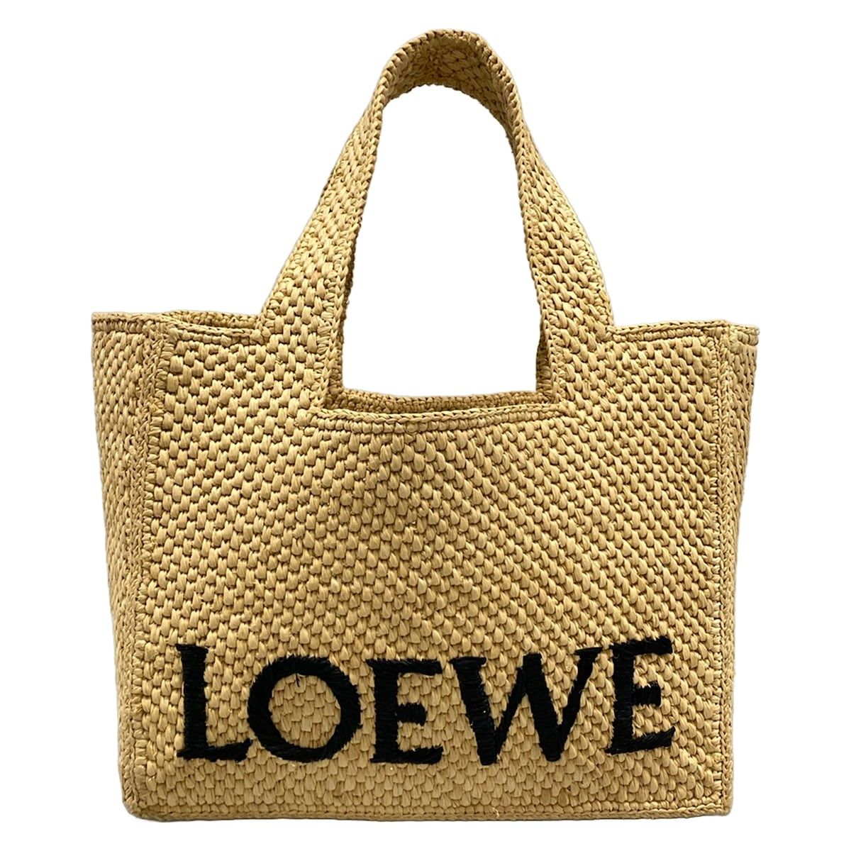 Loewe Tote Font Small Beige Brown Black Basket Embroidery Leather