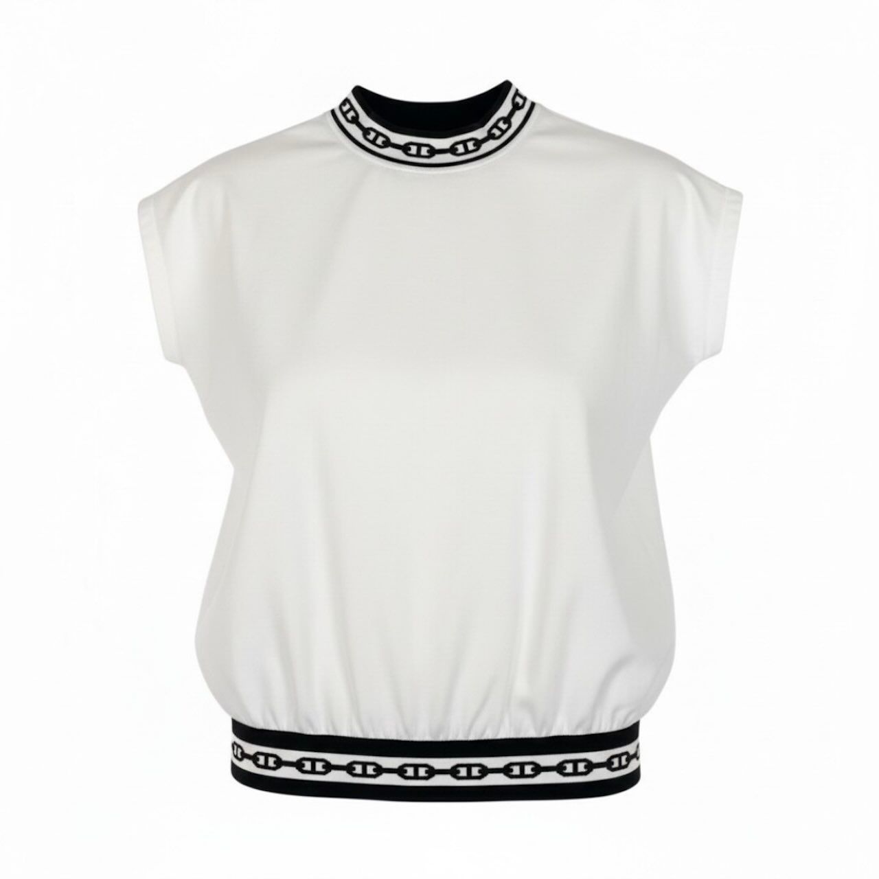 Hermes Chaine D'ancre Rib Knit Short Sleeve Top White Cotton Nylon Polyurethane