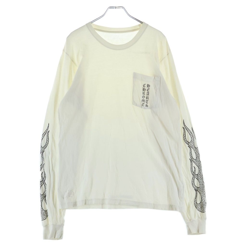 Chrome Hearts CH Plus Flame Sleeve LS Tee Arm CH Fire Pattern Logo Print Crew