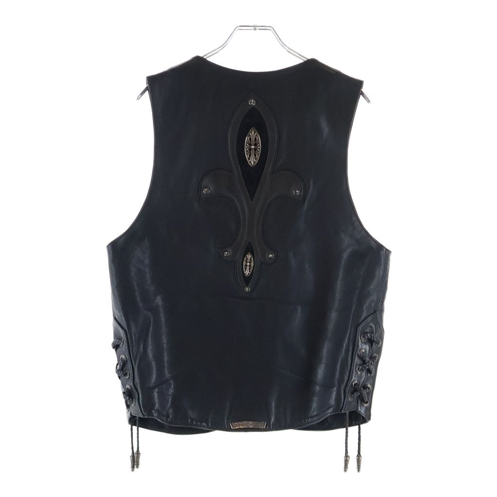 Chrome Hearts Zip Frnt CH Fleur Vest Back CH Flare Daga Zip Up Leather Black — view 2