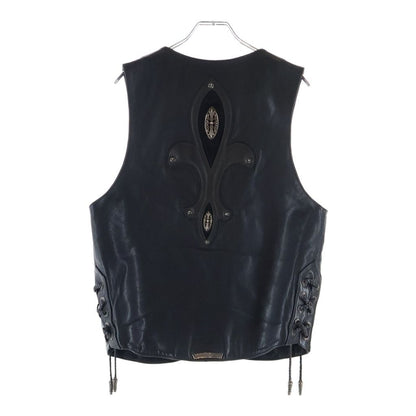 Chrome Hearts Zip Frnt CH Fleur Vest Back CH Flare Daga Zip Up Leather Black — view 2