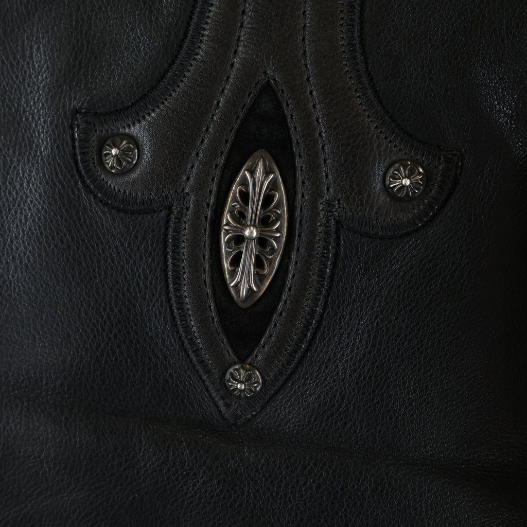 Chrome Hearts Zip Frnt CH Fleur Vest Back CH Flare Daga Zip Up Leather Black — view 7