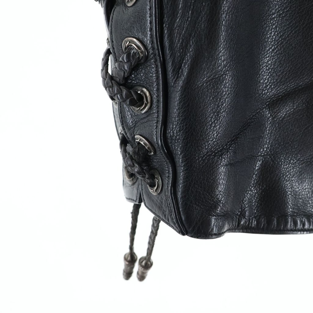 Chrome Hearts Zip Frnt CH Fleur Vest Back CH Flare Daga Zip Up Leather Black — view 6