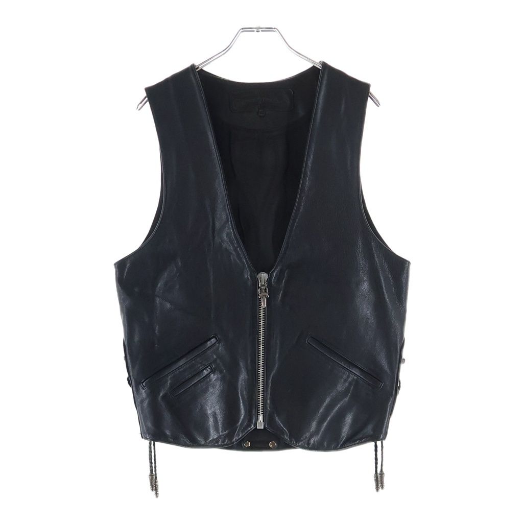 Chrome Hearts Zip Frnt CH Fleur Vest Back CH Flare Daga Zip Up Leather Black