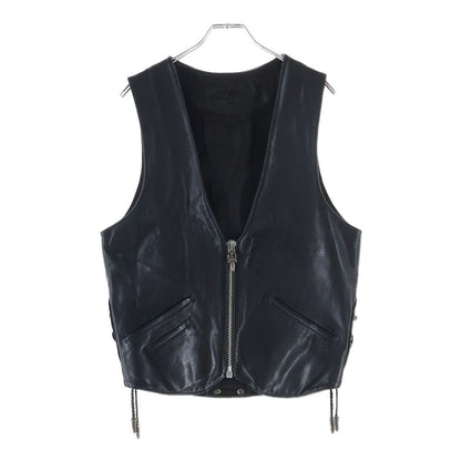 Chrome Hearts Zip Frnt CH Fleur Vest Back CH Flare Daga Zip Up Leather Black