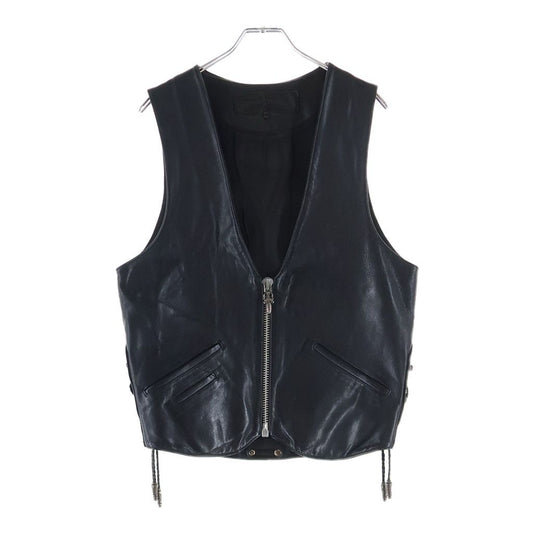 Chrome Hearts Zip Frnt CH Fleur Vest Back CH Flare Daga Zip Up Leather Black