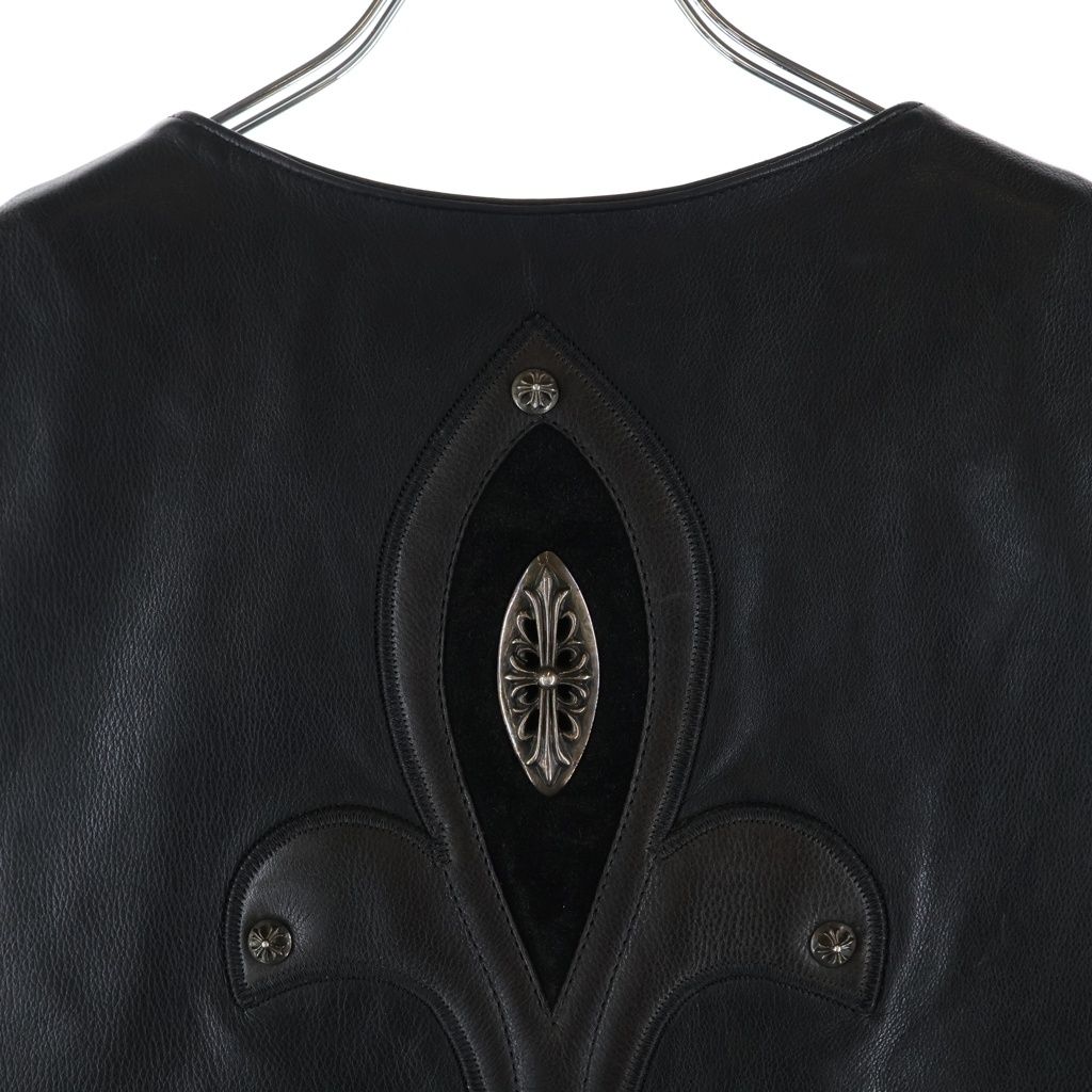 Chrome Hearts Zip Frnt CH Fleur Vest Back CH Flare Daga Zip Up Leather Black — view 4