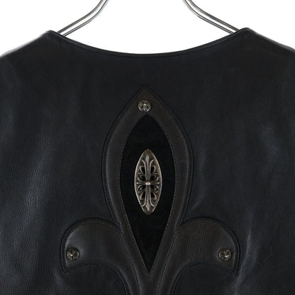 Chrome Hearts Zip Frnt CH Fleur Vest Back CH Flare Daga Zip Up Leather Black — view 4