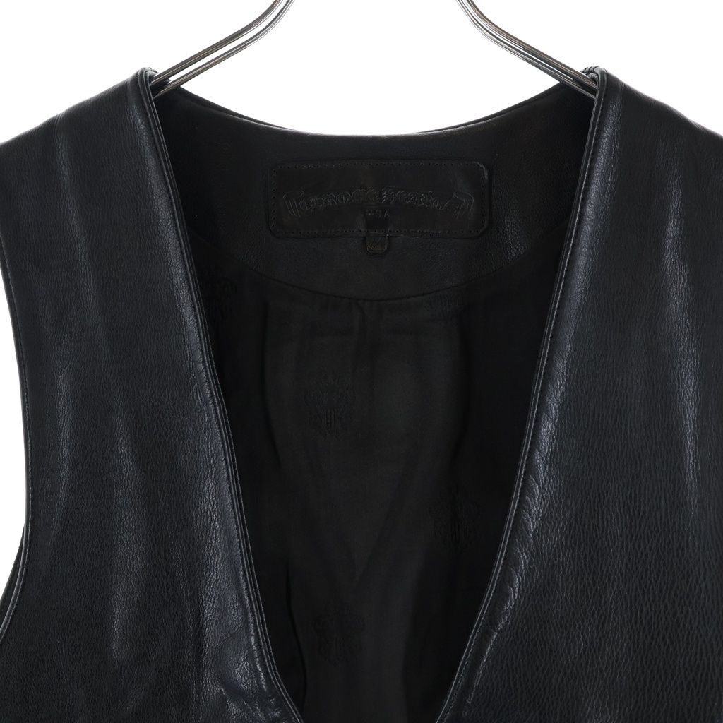 Chrome Hearts Zip Frnt CH Fleur Vest Back CH Flare Daga Zip Up Leather Black — view 3