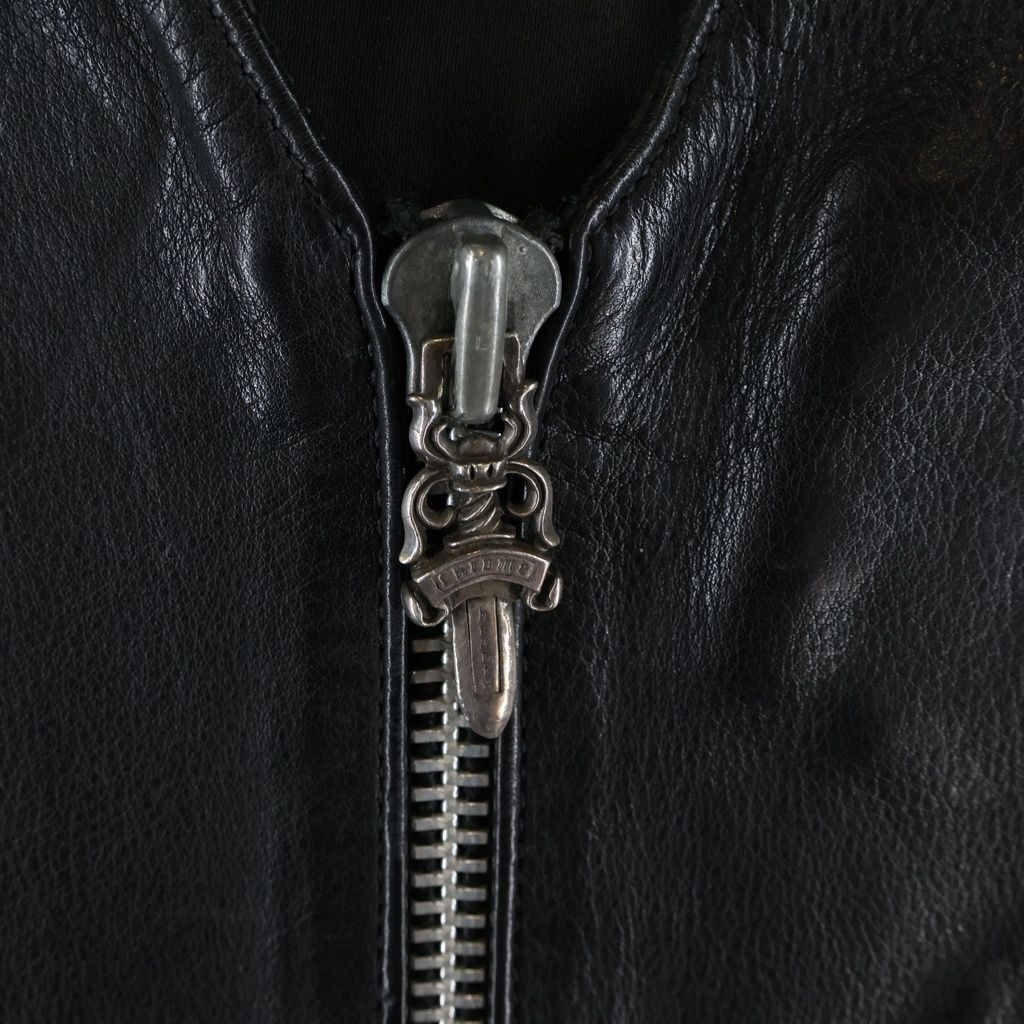 Chrome Hearts Zip Frnt CH Fleur Vest Back CH Flare Daga Zip Up Leather Black — view 5