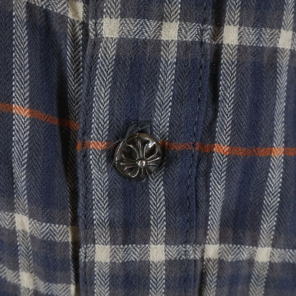 Chrome Hearts Loose End Cross Ball Button Long Sleeve Check Shirt Navy — view 5