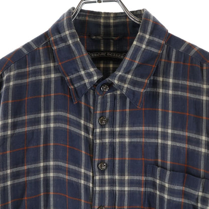 Chrome Hearts Loose End Cross Ball Button Long Sleeve Check Shirt Navy — view 3