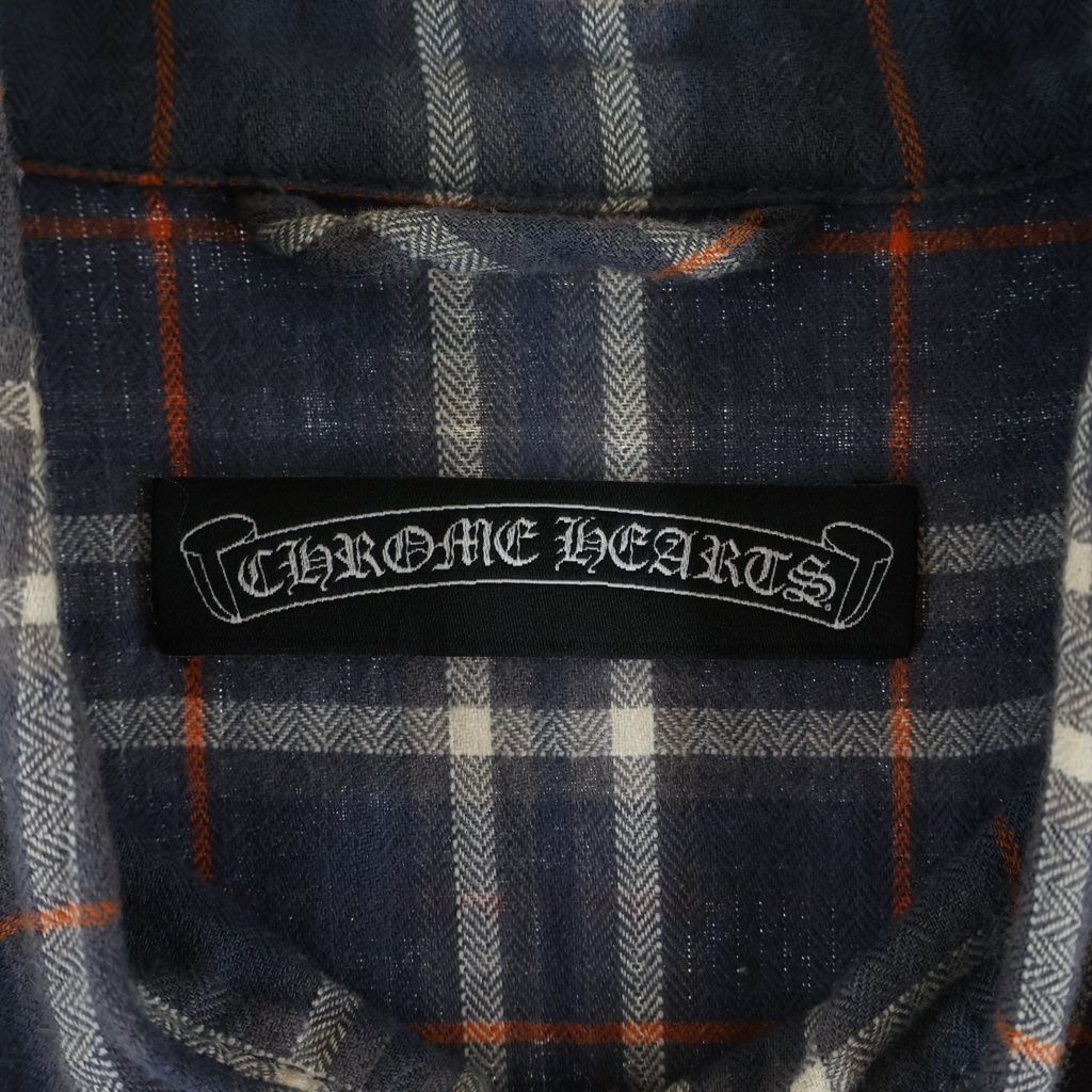 Chrome Hearts Loose End Cross Ball Button Long Sleeve Check Shirt Navy — view 7
