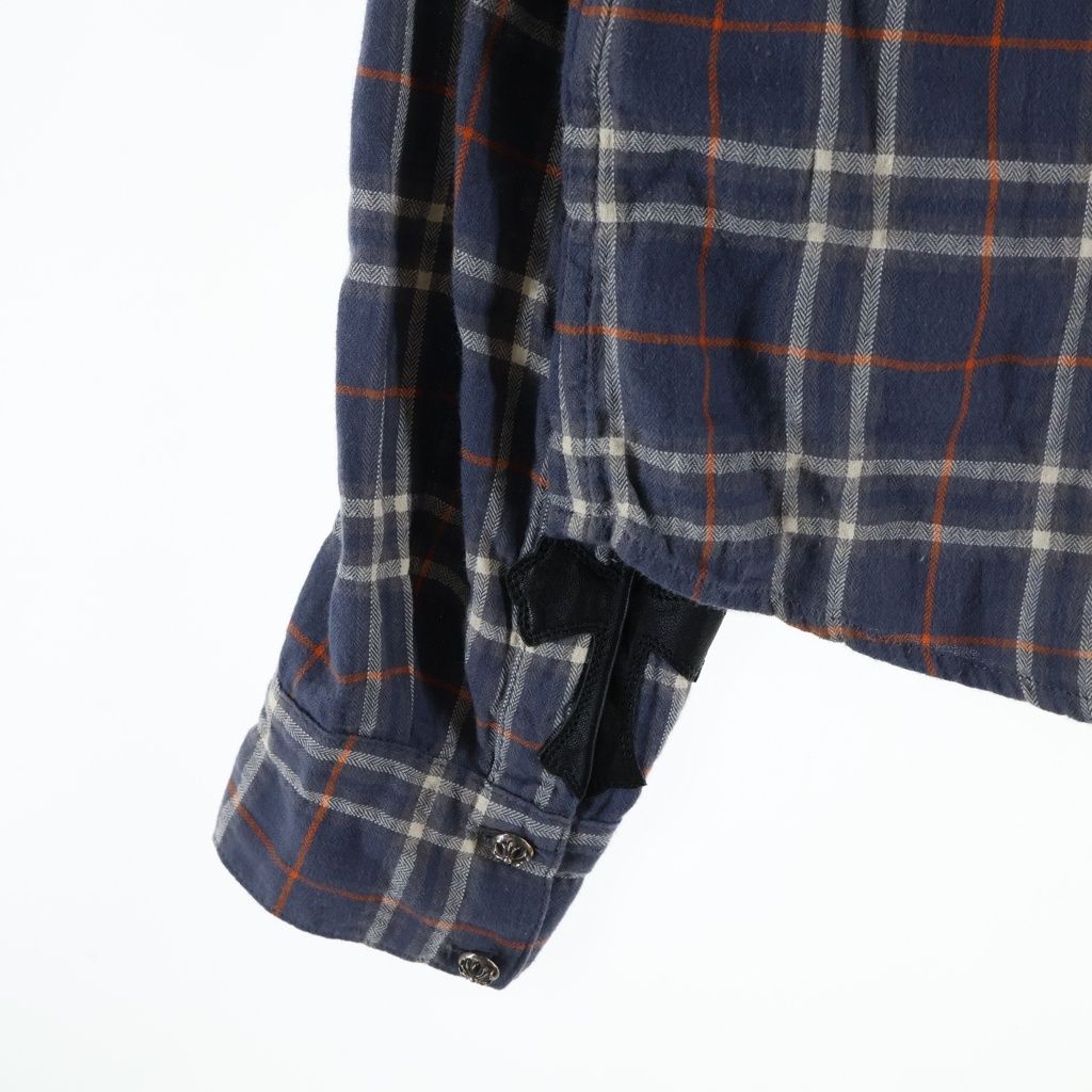 Chrome Hearts Loose End Cross Ball Button Long Sleeve Check Shirt Navy — view 6