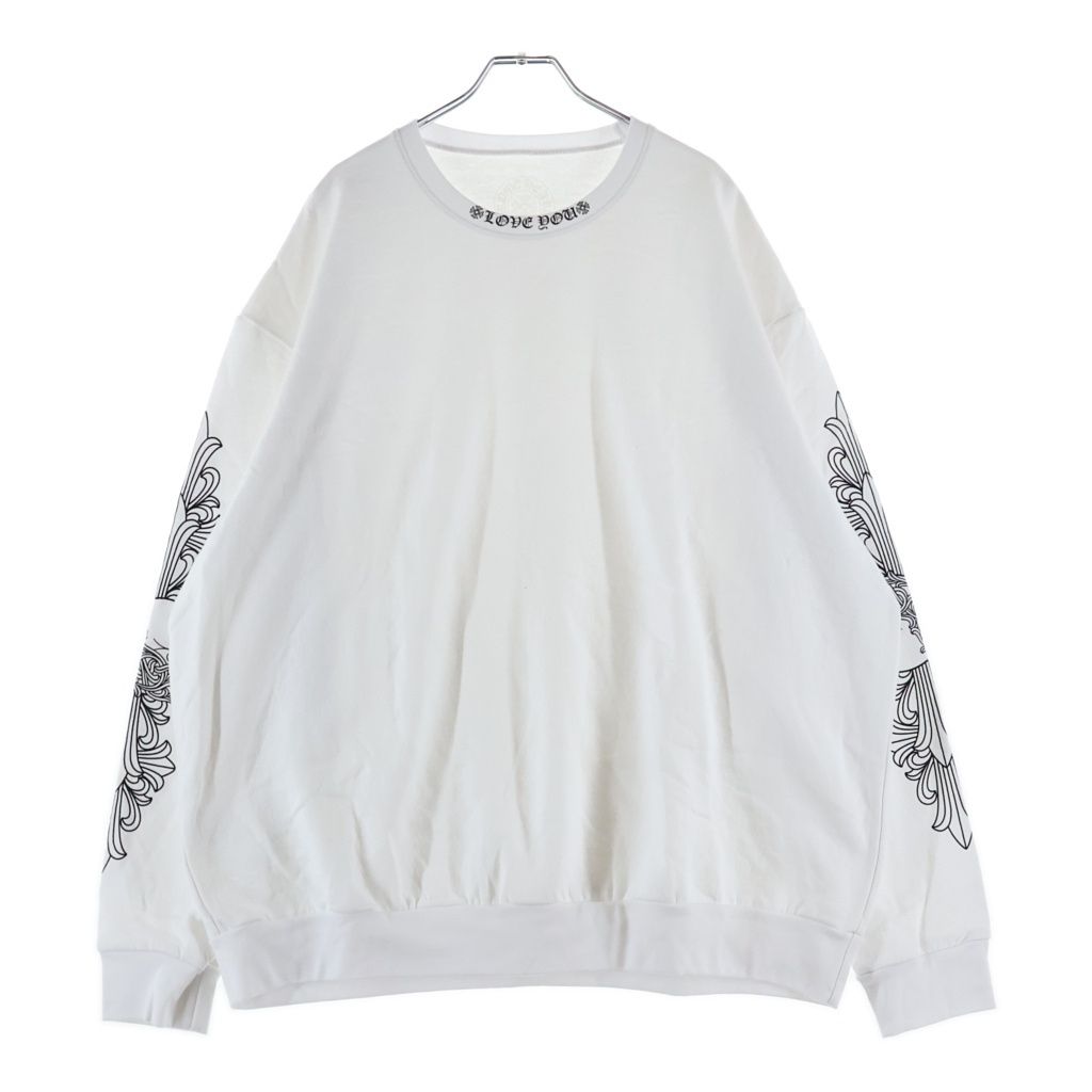 Chrome Hearts Love You Neck Logo Sleeve Floral Print Crew Sweatshirt White