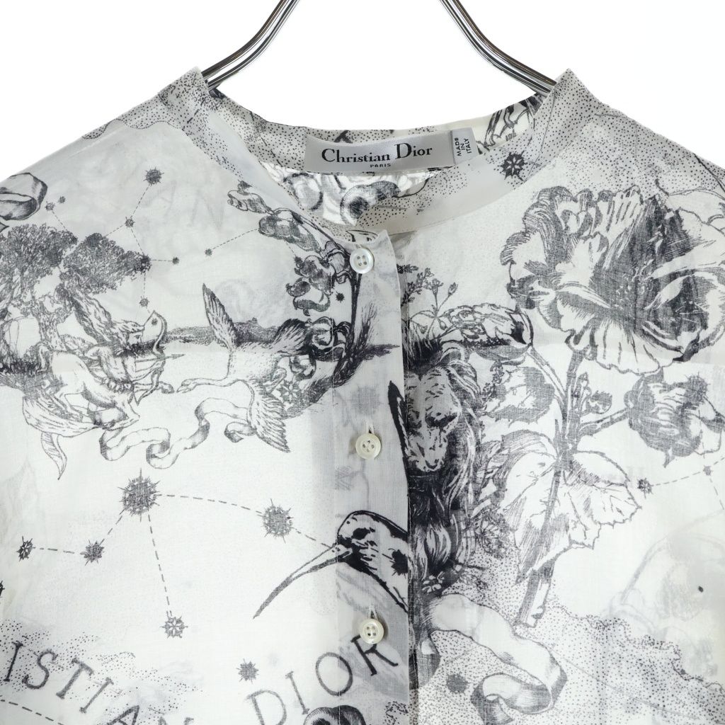 Dior Ethnic Allover Pattern Tunic Cotton Shirt White Black — view 3