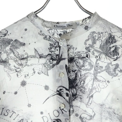 Dior Ethnic Allover Pattern Tunic Cotton Shirt White Black — view 3