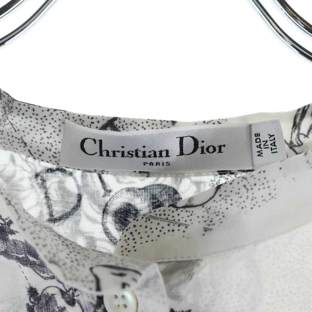 Dior Ethnic Allover Pattern Tunic Cotton Shirt White Black — view 7
