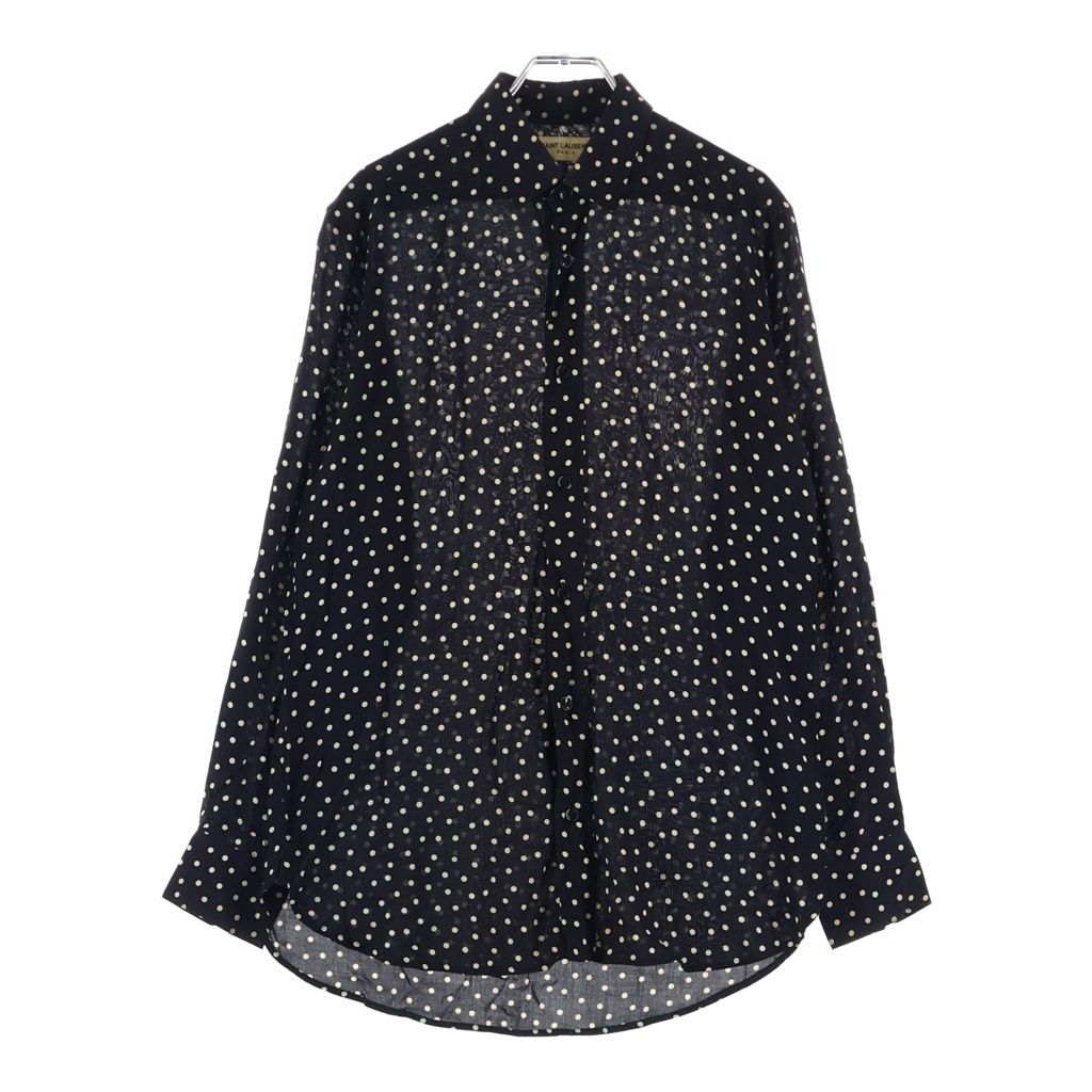 Saint Laurent Paris Polka Dot Shirts Dot Rayon Long Sleeve Shirt Black