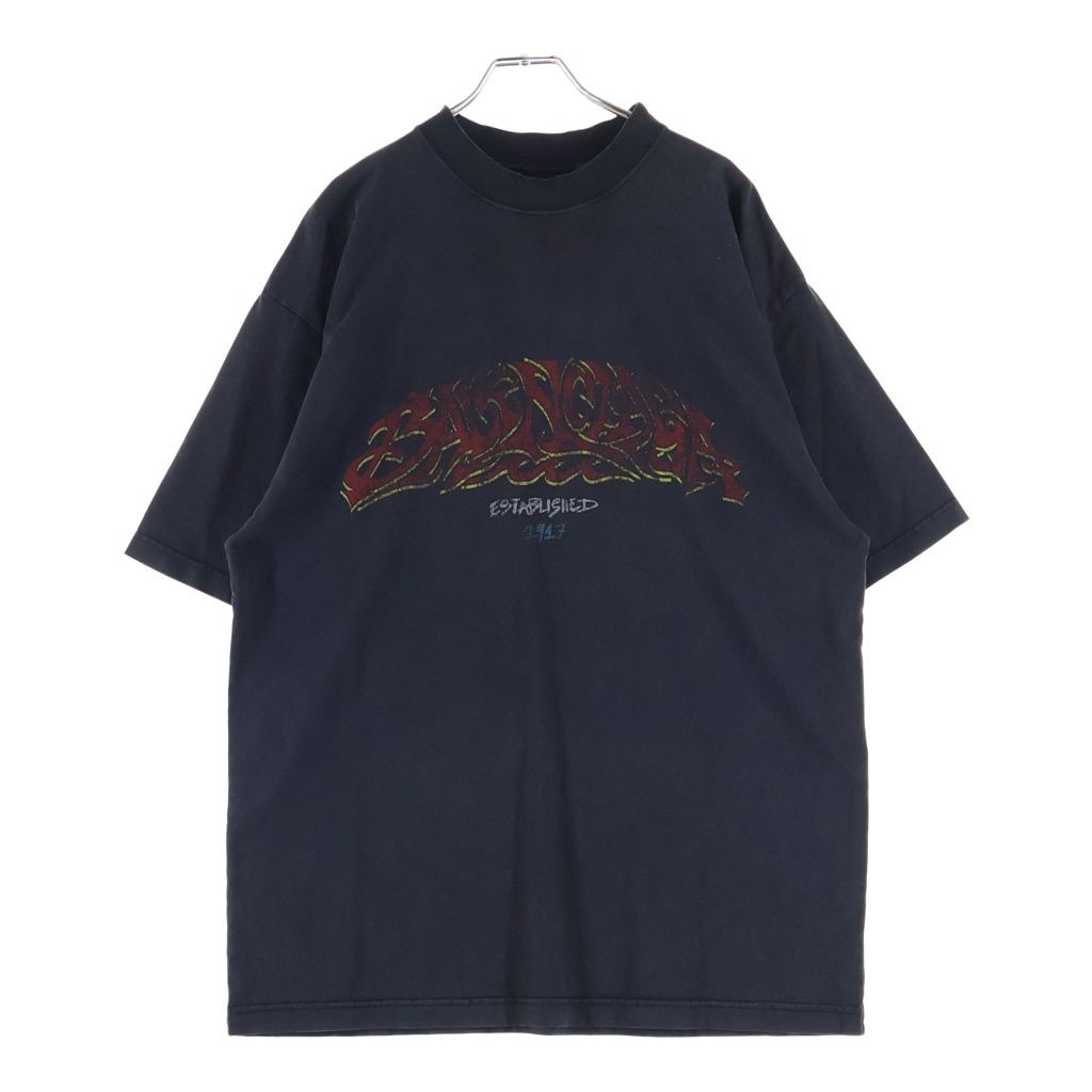 Balenciaga Double Sided Logo Print Mock Neck Short Sleeve T-Shirt Black