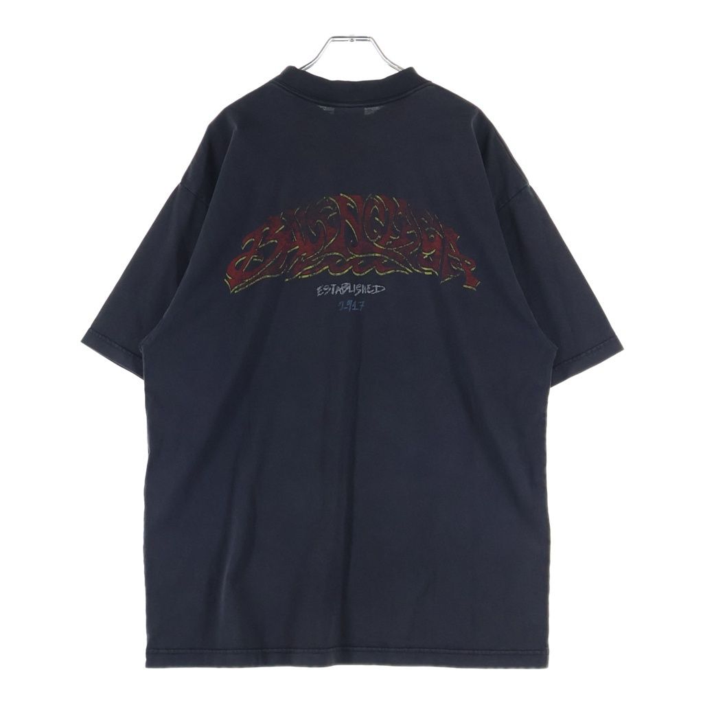 Balenciaga Double Sided Logo Print Mock Neck Short Sleeve T-Shirt Black — view 2